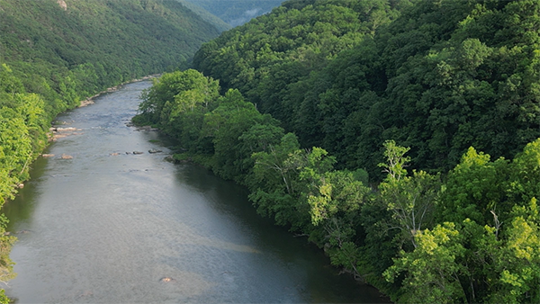 The Nolichucky River winding through a forested gorge